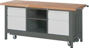 STIER Werkbank Premium mit abs. Fahrgestell, 2 Schubladen und 2 Flügeltüren BxTxH 2000x700x880mm