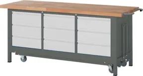 STIER Werkbank Premium mit abs. Fahrgestell und 9 Schubladen BxTxH 2000x700x880mm