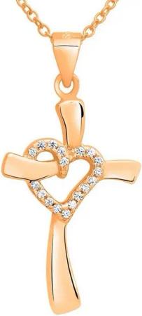 Schmuck-Elfe Kette mit Anhänger Kreuz Herz Energie, 925 Silber Roségold vergoldet