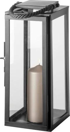 Fink Kerzenlaterne SEVILLA (1 St), Kerzenhalter, schwarz pulverbeschichtet, mit grauer Nylonkordel