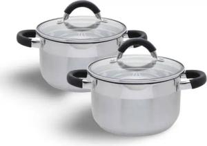 BURI Topf-Set 2er Set Edelstahl Kochtopf 20x15cm Kochtöpfe Topfset 2x Topf + Deckel, Edelstahl