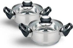 BURI Topf-Set 2x Edelstahl Kochtopf "Turin" 14cm kleine Kochtöpfe Töpfe Topf Set, Edelstahl