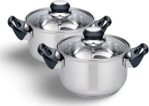 BURI Topf-Set 2x Edelstahl Kochtopf "Turin" 16cm kleine Kochtöpfe Töpfe Topf Set, Edelstahl
