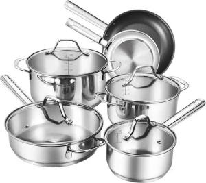 Hiazurm Topf-Set Topfset Induktion 10-teilig, Edelstahl Kochtopf Set mit Glasdeckel, Edelstahl 18/10, Unbeschichtet für Gas, Elektro, Halogen, Keramik und Induktionsherde