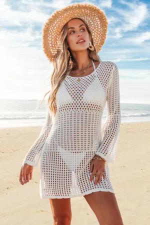 Weißes Kleid mit ausgestellten Ärmeln und Cutout