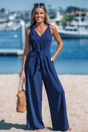 Marineblauer ärmelloser Jumpsuit mit geradem Bein