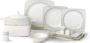 Elektronik SCHÄFER Geschirr-Set aus Bone China – Barockstil mit filigranem Dekor & silbernen Akzenten (60-tlg)