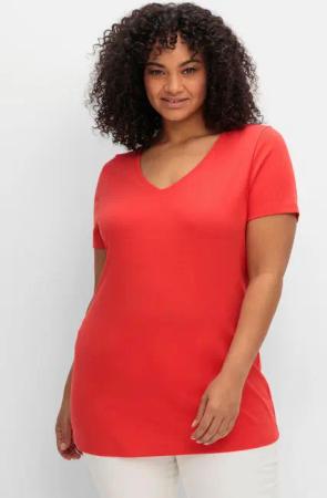 Sheego T-Shirt mit V-Ausschnitt, rot, Gr.40/42
