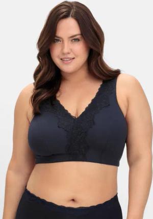 Sheego BH ohne Bügel in Bustier-Form, mit Spitzenborte, marine, Gr.85C