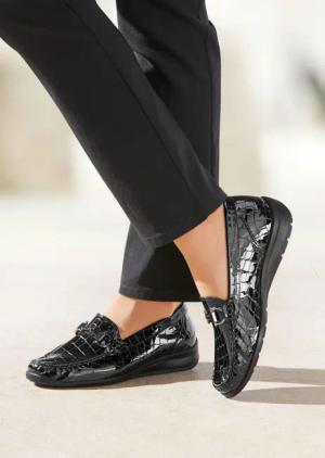 Slipper mit auswechselbarem Fußbett - schwarz / kroko - Gr. 7 von Goldner Fashion