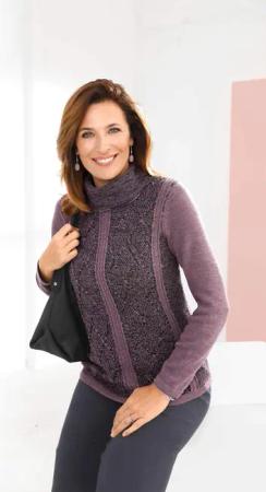 Schöner Rollkragenpullover mit Strickmix - hortensie / melange - Gr. 42 von Goldner Fashion