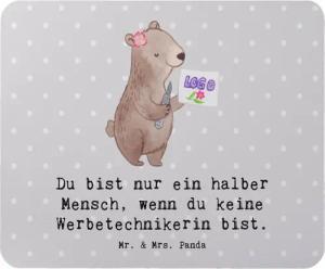 Mr. & Mrs. Panda Mauspad Werbetechnikerin Herz - Grau Pastell - Geschenk, Mousepad, Jubiläum, (1-St), Rutschfest
