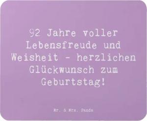 Mr. & Mrs. Panda Mauspad Spruch 92. Geburtstag - Lavendeltraum - Geschenk, wertvolle Erfahrung (1-St)