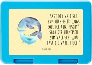 Mr. & Mrs. Panda Butterdose Walfisch Thunfisch - Gelb Pastell - Geschenk, Witz, Tiermotive, Gute, Premium Kunststoff, (1-tlg), Praktische Features