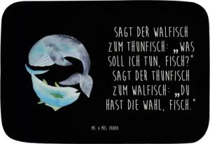 Mr. & Mrs. Panda Badematte Walfisch Thunfisch - Schwarz - Geschenk, Flachwitz Geschenk, lustige, Höhe 40 mm, 100% Polyester, rechteckig, Bezauberndes Design