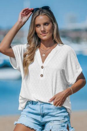 Texturiertes V-Ausschnitt-Top mit Cutout