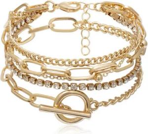 KARMA Armband Set Armbandset Metall Gold mehrreihig Damenarmband Armband Damen (Damenschmuck goldfarben), mehrreihig Glitzersteine modern Metallarmband