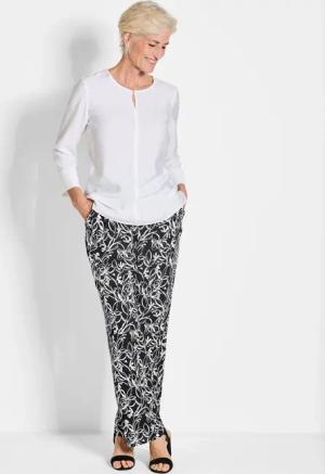 Gemusterte Hose VERA in stilisiertem Blätterprint - schwarz / weiß / gemustert - Gr. 195 von Goldner Fashion