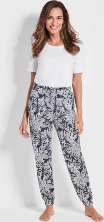 Bequeme Freizeithose mit Schlupfbund und Taschen - marine / weiß / gemustert - Gr. 38 von Goldner Fashion
