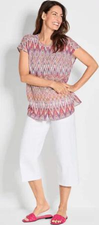 Legere Bluse mit Druck - orange / gemustert - Gr. 46 von Goldner Fashion