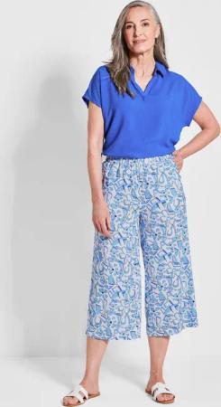Druckhose VERA aus reiner Viskose - royalblau / weiß / gemustert - Gr. 27 von Goldner Fashion