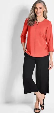 Rundhalsbluse aus strukturiertem Viskosemix - koralle - Gr. 44 von Goldner Fashion
