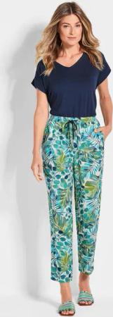 Druckhose SARA in Blätterprint - graugrün / gemustert - Gr. 195 von Goldner Fashion
