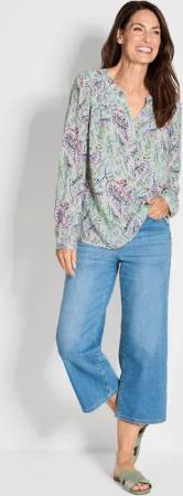 Druckbluse im Unikat-Print - hellblau / gemustert - Gr. 38 von Goldner Fashion