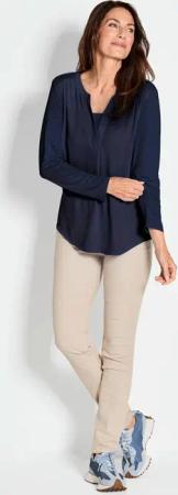 Blusenshirt mit Chiffon-Einsatz - marine - Gr. 23 von Goldner Fashion