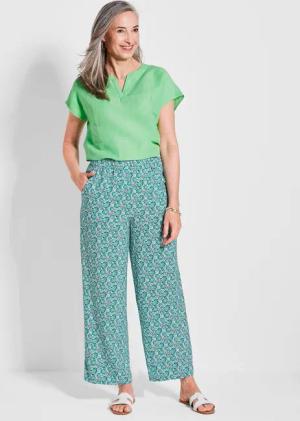 Druckhose VERA mit weitem Bein - grün / gemustert - Gr. 255 von Goldner Fashion