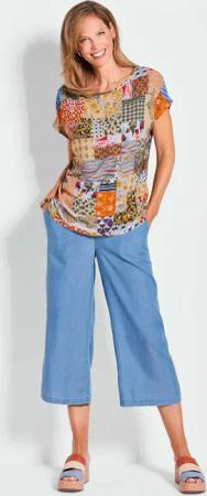 Druckbluse im Patch-Print - gelb / gemustert - Gr. 40 von Goldner Fashion