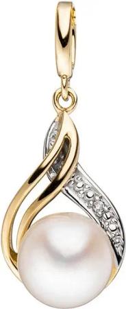 Schmuck Krone Perlenanhänger Anhänger mit Perle & Brillant, 585 Gelbgold, Gold 585