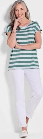 Ringelshirt mit Blockstreifen - graugrün / weiß / geringelt - Gr. 42 von Goldner Fashion