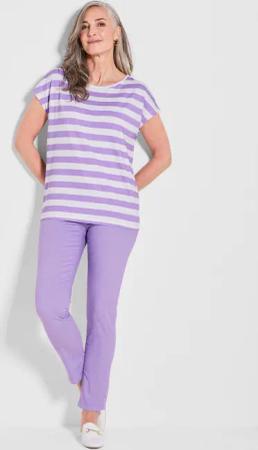 Ringelshirt mit Blockstreifen - lila / weiß / geringelt - Gr. 38 von Goldner Fashion