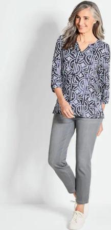 Jerseybluse im Alloverdruck - marine / gemustert - Gr. 38 von Goldner Fashion