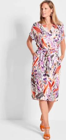 Druckkleid mit bedruckten Federn - bunt / gemustert - Gr. 52 von Goldner Fashion