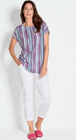 Druckbluse mit Streifendruck - pink / gestreift - Gr. 42 von Goldner Fashion