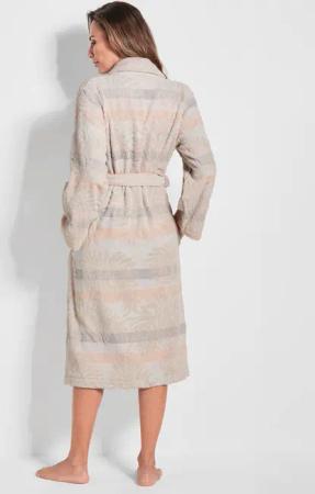 Frottee-Hausmantel mit Schalkragen - cremeweiß / gemustert - Gr. 54 von Goldner Fashion