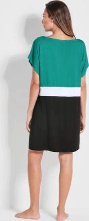 Strandkleid aus Viskose-Jersey - türkis / weiß / schwarz - Gr. S von Goldner Fashion