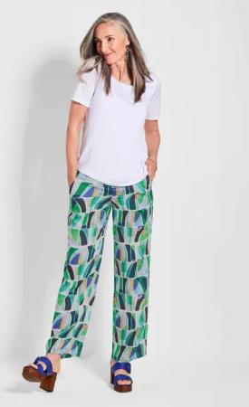 Palazzo-Hose VERA aus kühlender Viskose - hellgrün / gemustert - Gr. 235 von Goldner Fashion