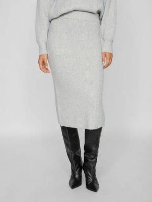 Vila Sommerrock Strickrock Midi Bleistiftrock Schlitz elastischer Bund VIKACHEL KNIT PENCIL SKIRT