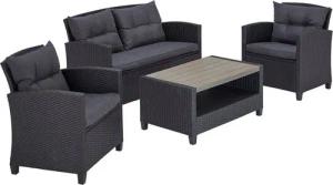 KONIFERA Gartenlounge-Set St. Tropez, (Set, 11-tlg., 1x2er Sofa, 2x Sessel,1x Tisch 90x55x42,5cm, inkl. Auflagen), Polyrattan, Stahl, Ablage unter dem Tisch, Balkonset, Loungeset
