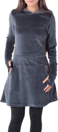 PUREWONDER Samtkleid Kleid aus Samt mit Kapuze Winterkleid