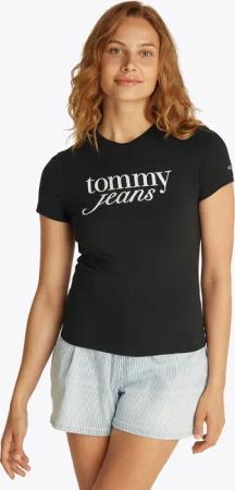 Tommy Jeans Curve Rundhalsshirt "Shirt TJW SLIM ESSENTIAL", in Großen Größen, Logo-Print auf Brusthöhe, mit Logostickerei