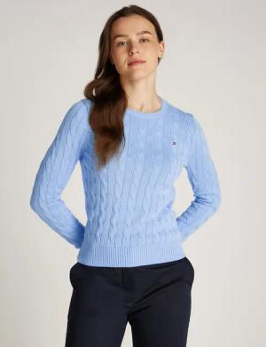 Tommy Hilfiger Rundhalspullover "CO CABLE VAR LS C-NK SWT", mit Zopfmuster, Logostickerei