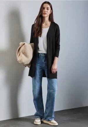Street One Frauen Langer Cardigan in Schwarz, Gr: 38