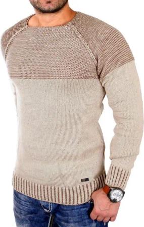 Reslad Strickpullover Reslad Strickpullover Herren Two Tone Rundhals Pullover Grobstrick (1-tlg) Strick-Pulli Männer Colorblock