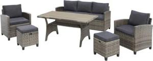 KONIFERA Gartenlounge-Set Amsterdam, (Set, 16-tlg., 1x 3er Sofa, 1x 2 Sessel, 2x Hocker, 1xTisch 144,5x74x67cm,Polyrattan), Stahl, Ablagefläche unter dem Tisch, Loungeset