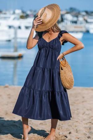 Marineblaues Midikleid mit herzförmigem Ausschnitt