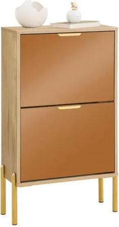 SoBuy Schuhkipper FSR181, Schuhschrank mit Klappen Schuhkommode schmal Schuhregal Gold